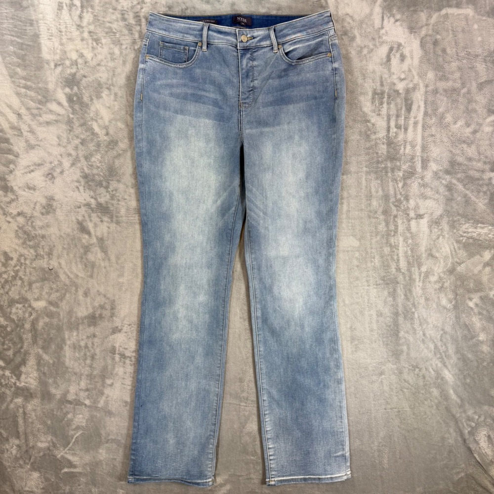NYDJ Marilyn Straight Leg Jeans Women's Size 14 Light Wash Blue Stretch
